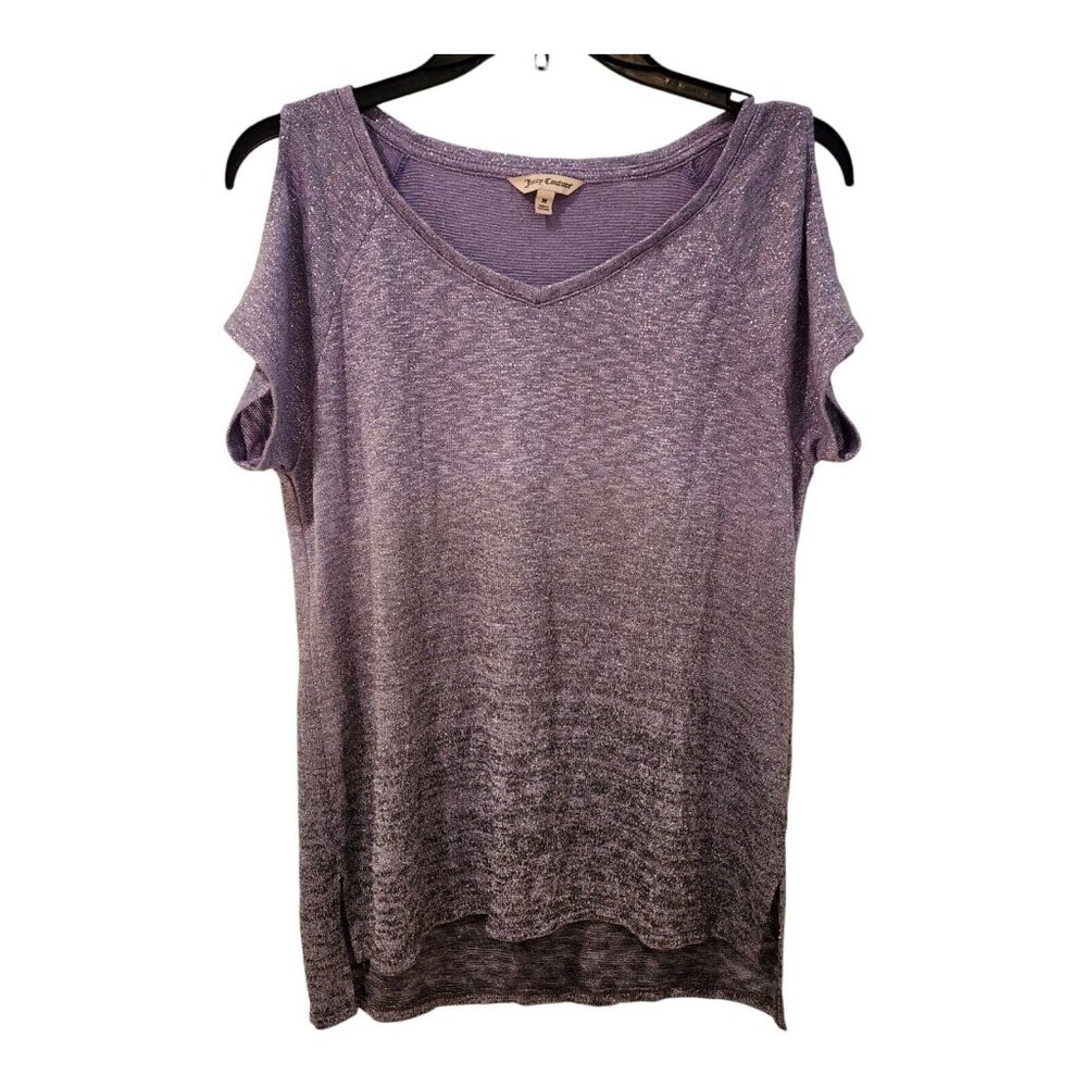 Women's Juicy Couture Medium Purple Metallic Ombre Cold Shoulder Blouse V-Neck